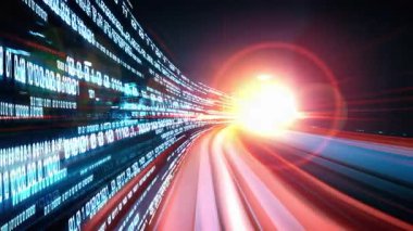 Yol üzerindeki dijital veri akışının dijital dönüşümü, yıkıcı yeniliği göstermek için grafik ile programlama kodlama kavramında hızlı aktarım vizyonu yaratan döngüsel videosu. Kusursuz Döngü .