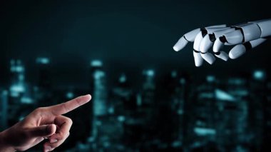 Gelecekçi robot yapay zeka yapay zeka yapay zekayı aydınlatıyor ve makine öğrenme kavramını geliştiriyor. İnsan hayatının geleceği için küresel robot biyonik bilim araştırması. 3B görüntüleme grafiği.