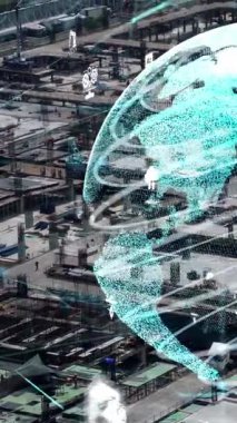 Otomasyon konseptini ve uzaktan kablosuz makine kontrolünü gösteren bir bilgisayar yazılımında fütüristik HUD kullanarak inşaat teknolojisi konsepti üzerinde değişiklik grafiği içeren konsept .