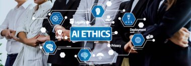 Yapay zeka ahlakı, güvenlik, gizlilik ve modern ofis ortamında konuşlanma stratejilerine odaklanan profesyonel bir ekip. Dostluk