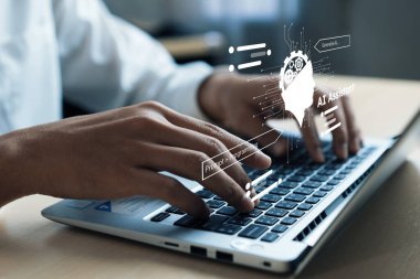 Yapay zeka mühendisliği, büyük veri ve yapay zeka makinesi kavramında yapay zeka beyin işlemcisiyle iş desteği için üretken yapay zeka kullanmayı öğrenen insan etkileşimi. Faas