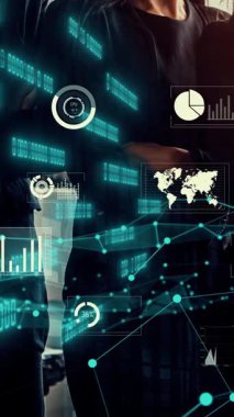 İş adamlarının ve finans şirketlerinin yaratıcı görüntüsü. İnsan kaynakları kavramı, işletme kaynak planlaması ERP ve dijital teknoloji .