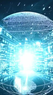 Fütürist küresel ağ ve dijital veri transferi 3D grafik. Yeni bilgi çağındaki küresel eğilimleri değiştiren akıllı dijital dönüşüm ve teknoloji bozulması kavramı .