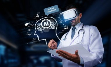 Bir sağlık uzmanı, hasta bakımının iyileştirilmesi ve tıbbi süreçlerin iyileştirilmesinde yapay zekanın rolünü keşfetmek için sanal gerçeklikle iç içe geçer. PHMT