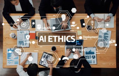 Profesyonel bir toplantıda Yapay Zeka etiği, yasallık, güvenlik ve görevlendirme stratejileri üzerinde tartışmalar yapılırken, paydaşlar arasında işbirliğine gidilmesi üzerinde duruldu. Dostluk