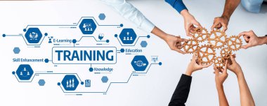 Bu resim, modern bir öğrenme ortamında eğitim, eğitim ve beceri geliştirmenin önemini sembolize ederek, dişlileri işbirliğiyle birbirine bağlayan elleri gösteriyor. Dostluk