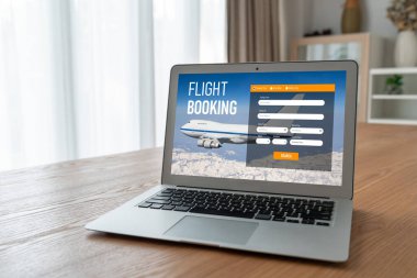 Online uçuş rezervasyon sitesi mod rezervasyon sistemi sağlar. Seyahat teknolojisi kavramı .