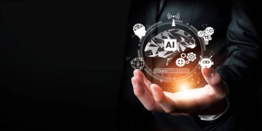 Yapay zeka mühendisliği, büyük veri ve yapay zeka makinesi kavramında yapay zeka beyin işlemcisiyle iş desteği için üretken yapay zeka kullanmayı öğrenen insan etkileşimi. Faas