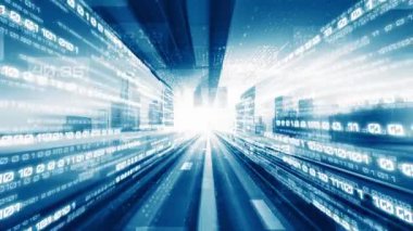 Yol üzerindeki dijital veri akışının dijital dönüşümü, yıkıcı yeniliği göstermek için grafik ile programlama kodlama kavramında hızlı aktarım vizyonu yaratan döngüsel videosu. Kusursuz Döngü .