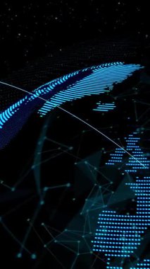 Dünya yörüngesi animasyonunda küresel ağ ve internet bağlantısı. Gelecekteki 3D görüntüleme grafiğinde kablosuz dijital bağlantı kavramı .