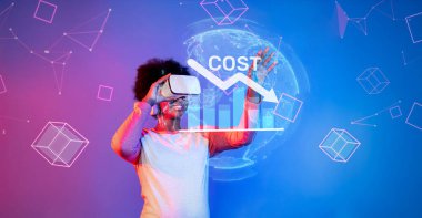Etkileşimli grafikler ve küresel veri görselleştirme unsurlarıyla kurumsal maliyet azaltma ve bütçe azaltma stratejilerini gösteren büyüleyici bir sanal gerçeklik sahnesi. XDMCP