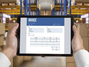 Muhasebe uygulamasından gelen fatura bilgisayar ekranında. Şirket işlerinin finans ve bütçesi için bilgisayar programı. Rahatça..