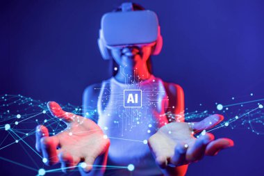 Yapay zeka mühendisliği, büyük veri ve yapay zeka makinesi kavramında yapay zeka beyin işlemcisiyle iş desteği için üretken yapay zeka kullanmayı öğrenen insan etkileşimi. Faas