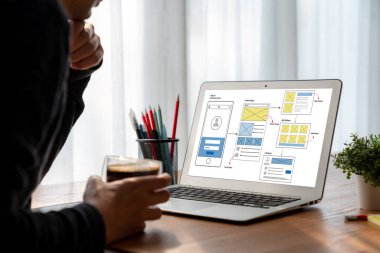 Model mobil uygulama ve web sitesi için UX UI tasarım süreci. Profesyonel uygulama geliştiricisi için kablo grafiğinin yaratıcı prototipi .