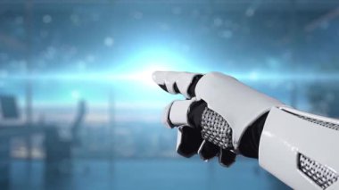 Fütürist bir robot el, sanal güvenlik ve veri koruma çerçevelerindeki gelişmiş teknolojiyi sembolize eden holografik bir arayüzdeki dijital güvenlik kilidi ikonunu işaret ediyor. Auvana