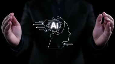 Yapay zeka mühendisliği, büyük veri ve yapay zeka makinesi kavramında yapay zeka beyin işlemcisiyle iş desteği için üretken yapay zeka kullanmayı öğrenen insan etkileşimi. Kullanıcı Kimliği