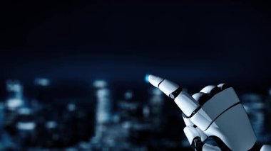 Gelecekçi robot yapay zeka yapay zeka yapay zekayı aydınlatıyor ve makine öğrenme kavramını geliştiriyor. İnsan hayatının geleceği için küresel robot biyonik bilim araştırması. 3B görüntüleme grafiği.