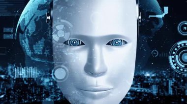 Futuristic robot artificial intelligence huminoid AI for industrial factory technology development and machine learning concept. robotic bionic science research for future of human life. 3D rendering.