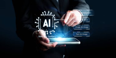 Yapay zeka mühendisliği, büyük veri ve yapay zeka makinesi kavramında yapay zeka beyin işlemcisiyle iş desteği için üretken yapay zeka kullanmayı öğrenen insan etkileşimi. Faas