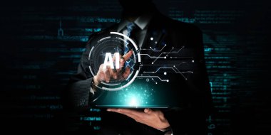 Yapay zeka mühendisliği, büyük veri ve yapay zeka makinesi kavramında yapay zeka beyin işlemcisiyle iş desteği için üretken yapay zeka kullanmayı öğrenen insan etkileşimi. Faas