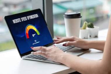 Computer software evaluating website loading speed. Concept of improving website loading speed snugly.