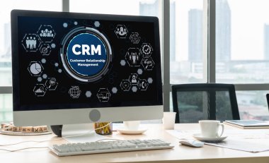 CRM işletme ve işletme için modern bilgisayarda müşteri ilişkileri yönetim sistemi