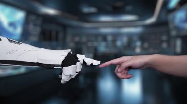 İnsan ve robot etkileşiminin gelecekteki temsili dijital bir ağ sergiliyor, küresel bağlantıları vurguluyor ve iletişimdeki yenilikçi teknolojinin potansiyelini vurguluyor. Auvana