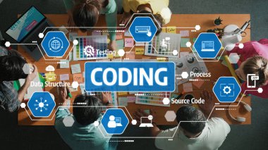 Çeşitli Grup Analizi Veri Yapısı ve Modern Ofis Ortamı Kaynak Kodu ile İşbirlikçi Kodlama Oturumu. Dostluk