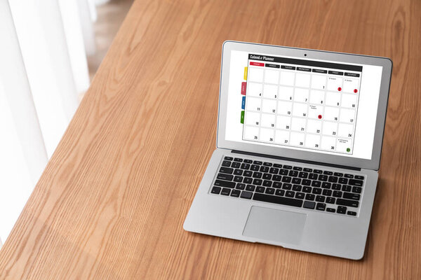 Calendar on computer software application for modish schedule planning for personal organizer and online business