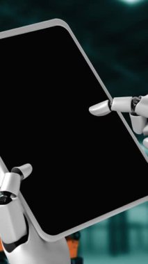 Cybernated industry robot and robotic arms for assembly in factory production . Concept of artificial intelligence for industrial revolution and automation manufacturing process .