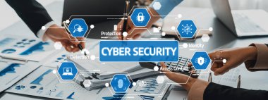 Dijital Simgeler ve İş Elleri ile Siber Güvenlik Konseptleri Koruma, Tespit ve Erişim Kontrol Stratejileri Ofisi 'nde. Dostluk