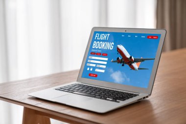 Online uçuş rezervasyon sitesi mod rezervasyon sistemi sağlar. Seyahat teknolojisi kavramı .