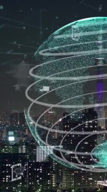 Akıllı şehirde küresel bağlantı ve internet ağı modernizasyonu. Gelecekteki 5G kablosuz dijital bağlantı ve sosyal medya ağı kavramı .