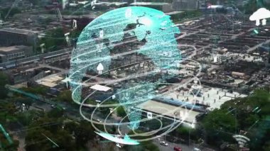 Otomasyon konseptini ve uzaktan kablosuz makine kontrolünü gösteren bir bilgisayar yazılımında fütüristik HUD kullanarak inşaat teknolojisi konsepti üzerinde değişiklik grafiği içeren konsept .