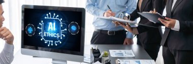 Yapay zeka etik standart hukuk ve bilgisayar ekranındaki kurallar yapay zeka etik şeffaflığının teknoloji suçunu önlediğine dair rapor sunuyor. canlı
