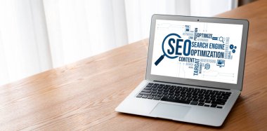 Model e-ticaret için SEO arama motoru optimizasyonu ve bilgisayar ekranında gösterilen çevrimiçi perakende işi