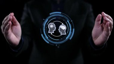 Yapay zeka mühendisliği, büyük veri ve yapay zeka makinesi kavramında yapay zeka beyin işlemcisiyle iş desteği için üretken yapay zeka kullanmayı öğrenen insan etkileşimi. Kullanıcı Kimliği