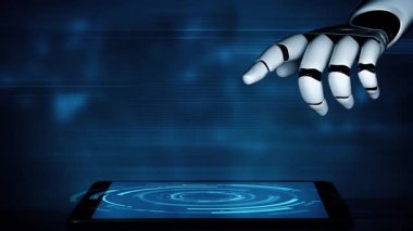 Gelecekçi robot yapay zeka yapay zeka yapay zekayı aydınlatıyor ve makine öğrenme kavramını geliştiriyor. İnsan hayatının geleceği için küresel robotik RPA bilim araştırması. 3B görüntüleme grafiği.