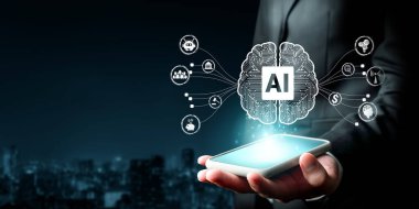 Yapay zeka mühendisliği, büyük veri ve yapay zeka makinesi kavramında yapay zeka beyin işlemcisiyle iş desteği için üretken yapay zeka kullanmayı öğrenen insan etkileşimi. Faas