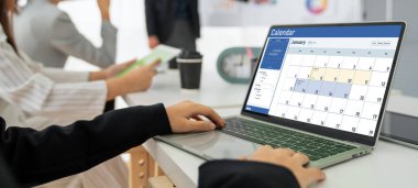Calendar on computer software application for schedule planning for personal organizer and online business snugly
