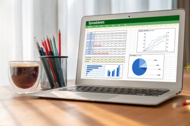 Spreadsheet document information financial startup concept. data and graphs in spreadsheet documents for online analysis project dashboard accounting digital snugly
