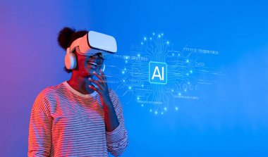 Neşeli bir birey yapay zeka ve sanal gerçekliğin kesişmesini tecrübe eder, yenilikçi teknolojiyi canlı ve modern bir ortamda sergiler. XDMCP