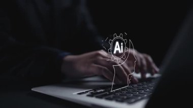 Yapay zeka mühendisliği, büyük veri ve yapay zeka makinesi kavramında yapay zeka beyin işlemcisiyle iş desteği için üretken yapay zeka kullanmayı öğrenen insan etkileşimi. Kullanıcı Kimliği