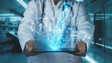 Laboratuvarda bulanık bir geçmişi olan ve DNA hologramıyla dolaşan yetenekli doktorların tutulduğu tableti kapatın. Genetik bozuklukları tedavi eden profesyonel bir tıp çalışanı. Teknoloji. İyileştirici.