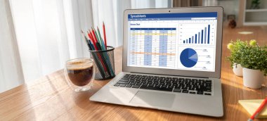 Spreadsheet document information financial startup concept. data and graphs in spreadsheet documents for online analysis project dashboard accounting digital snugly