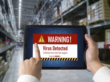 Bilgisayar ekranındaki virüs uyarısı mobil siber tehdit, hacker, bilgisayar virüsü ve kötü amaçlı yazılım tespit edildi