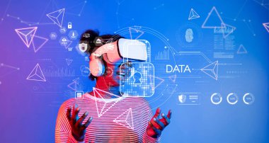 Sanal gerçekliğe dalmış, canlı grafikler ve korunmayı temsil eden görsel öğeler arasında veri güvenliği kavramlarını araştıran büyüleyici bir görüntü. XDMCP