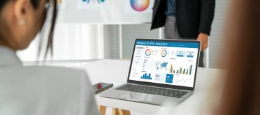 Computer software for website traffic analytics data on computer screen. Concept of SEO search engine optimization and customer targeting for online business snugly