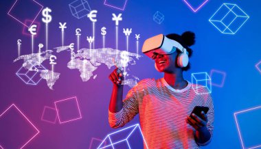 Bir kişi sanal gerçeklik teknolojisi kullanarak dijital para ticaretine girişiyor, fütüristik ve interaktif bir deneyimin keyfini çıkarırken forx ve uluslararası pazarları keşfediyor. XDMCP