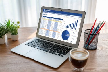 Spreadsheet document information financial startup concept. data and graphs in spreadsheet documents for online analysis project dashboard accounting digital snugly